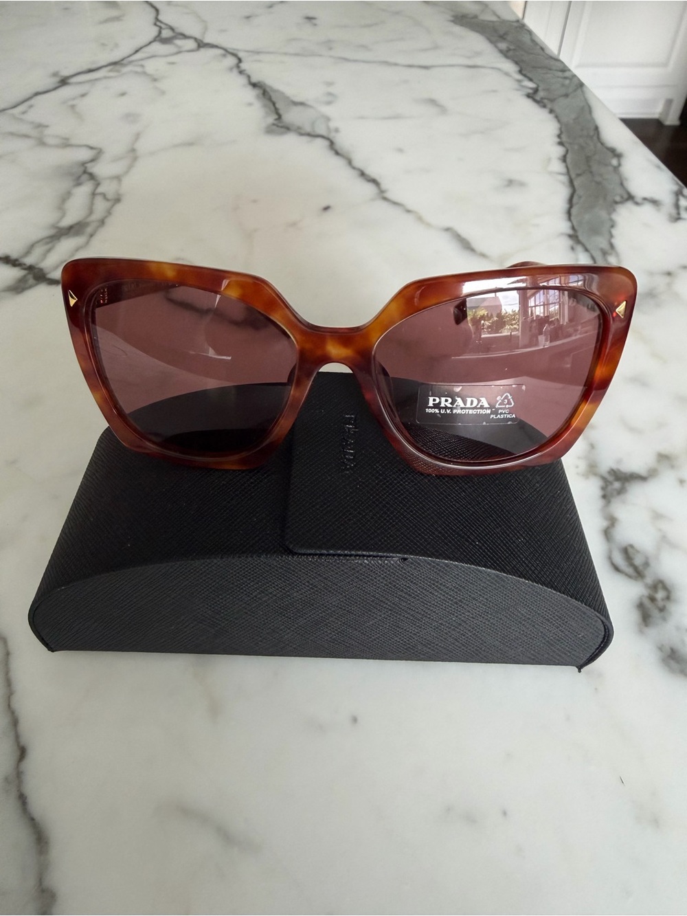 PRADA Light Tortoiseshell Sunglasses with Violet Lenses